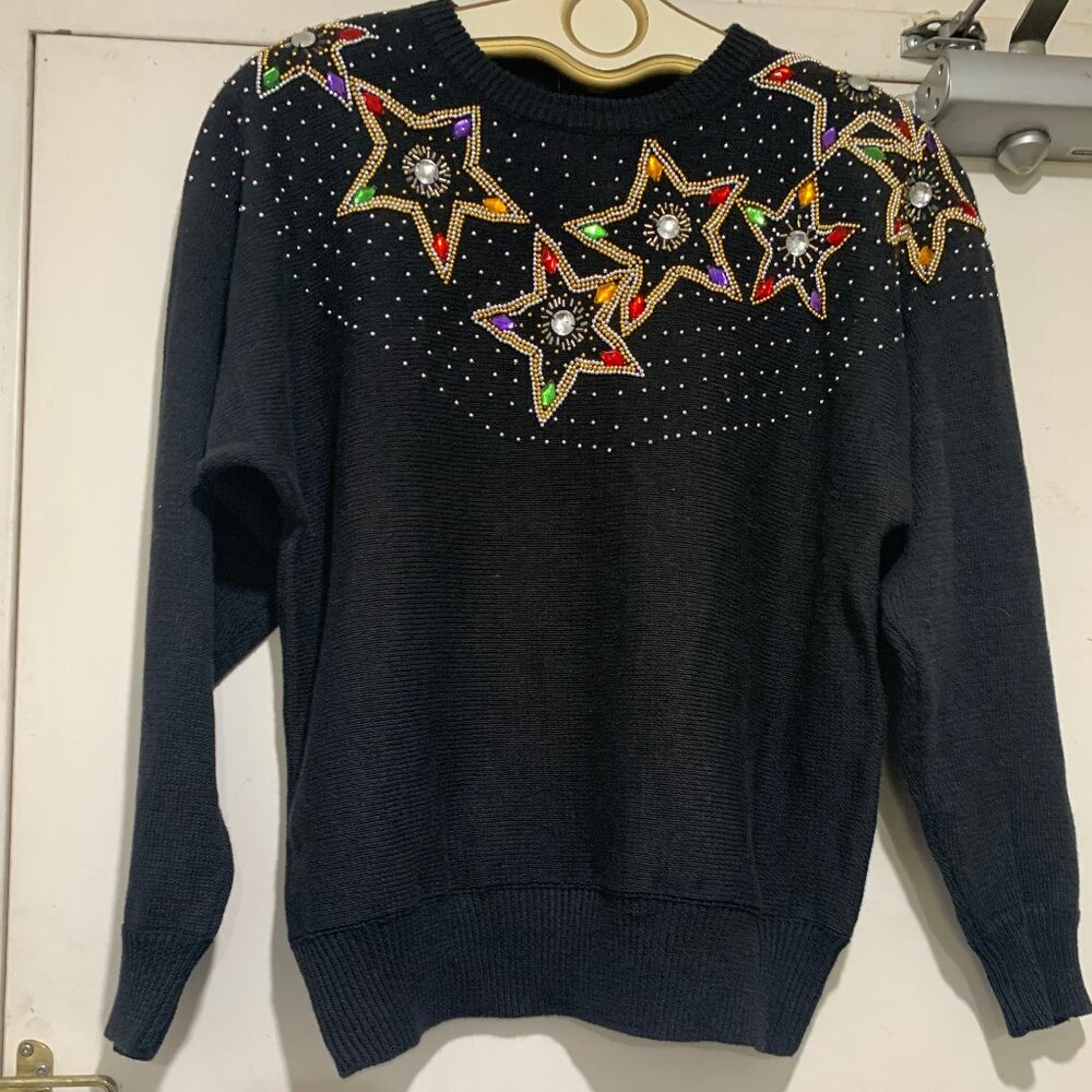 VINTAGE TAMRA EMBELLISHED KNIT COTTON BLEND SWEATERS SIZE L